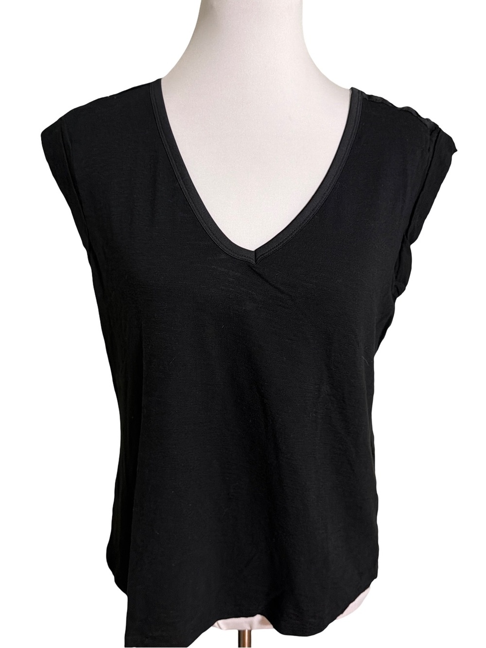 White House Black Market Black V Neck Cap Sleeve Top
